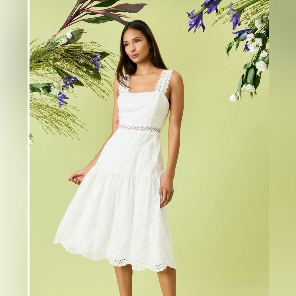 Donna Morgan White Eyelet Midi Dress